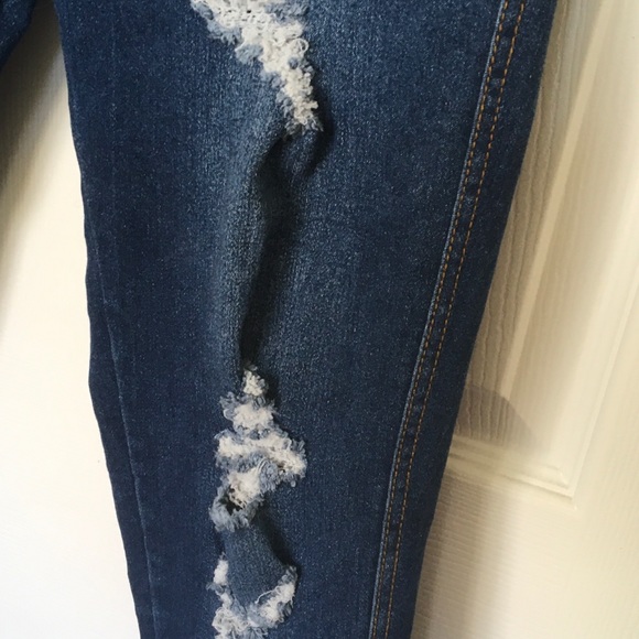 JVINI Pull On Flat Front Blue Denim Ripped Jeans Jegging - Picture 4 of 10